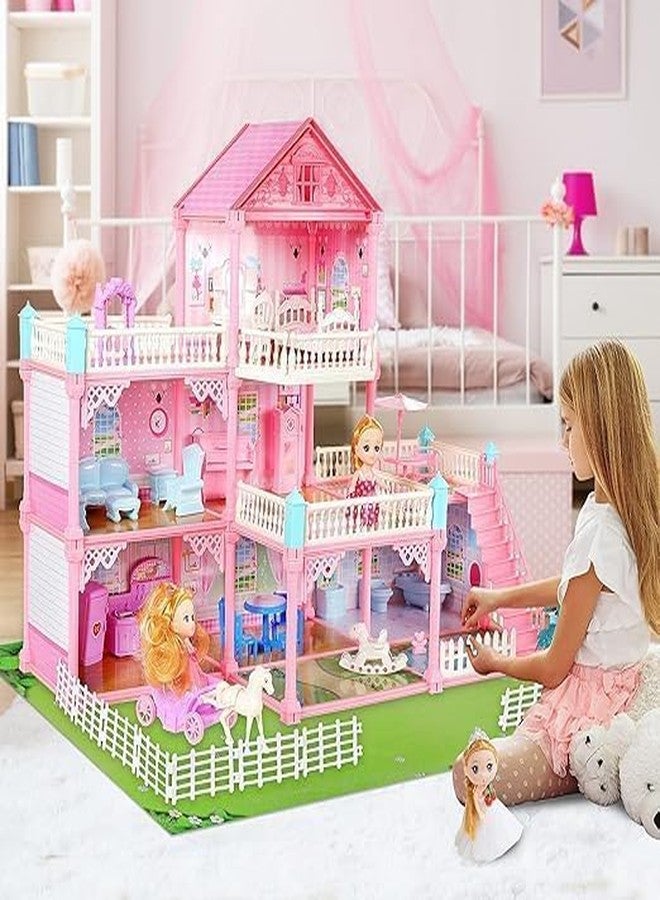 Daji 4-Story Castle Villa Dollhouse Building Toys, Playset with LED Lights, Movable Slides, Stairs, Furniture, Accessories, Dolls and Pets, Cottage Pretend Play House, DIY Creative Gift for Girls - Image 1